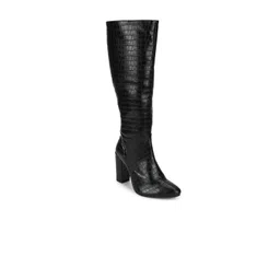 Truffle Collection Women Black Textured PU High-Top Block Heeled Boots