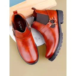 Bxxy Men Mid Top Platform Heel Chelsea Boots With Buckle Detail