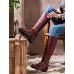Saint G Women Tan Brown Buckle Wrap Strap Teak Leather Knee High Boots