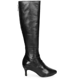 Leather Slouchy Kitten Heel Knee-Length Long Boots