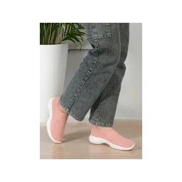 Carlton London Peach Pink Slip-On Round Toe Women Sneakers