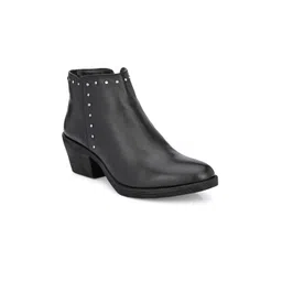 CARLO ROMANO Women Black Genuine Leather Flat Boots