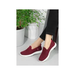 Carlton London Maroon Design Women Slip-On Sneakers