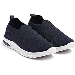 Stepsix Women's Slip-on Athletic Sneakers, Navy Blue Knit Fabric, Memory Foam Insole, Breathable Walking Shoes with Eva Foam Sole, Mid Top Casual Style