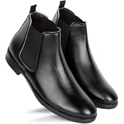 Classic Men's Chelsea Boots, Black Leather, Elastic Side Panels