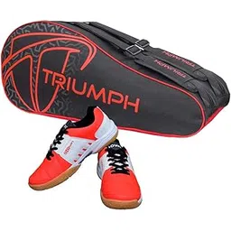 Gowin Badminton Shoe Power Red/White Size-9 with Triumph Badminton Bag 303 Black/Red