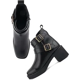 Women’s Chunky Lace-Up Combat Boots with Buckle Detail