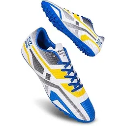 Rapid 2.0 Pro 3D Texture Futsal Shoe Comfort and Style TPU Fusing Texture Upper Football Soccer Shoes| Ideal for Synthetic Turf & Hard Ground|for Men (White-Blue, Size 7)