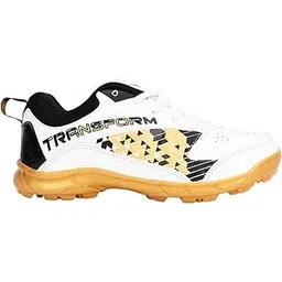 Vicky Transform Player Cricket Shoes Lightweight Sneakers with Anti Slip Sole Design Ideal for Running, Camping, Gyming (UK-3, Golden/White)