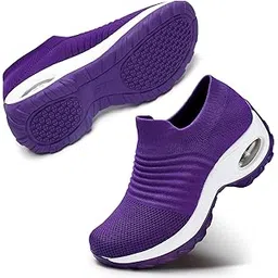 Women Loafers Slip On Platform Sneakers Comfort Mesh Walking Shoes 8.5 Purple