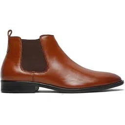 Men's Leather Chelsea Boot for Men, Mid Top Ankle with Side Zipper (Wood, Multisize)
