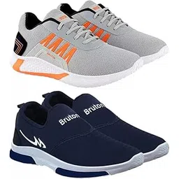 BRUTON Combo Pack of 2 Sneakers Running Shoes Casual Shoes (Blue, Grey)