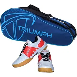 Badminton Shoe Power White/Red Size-5 with Triumph Badminton Bag 303 Navy/Sky