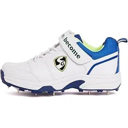 Mens White, Lime, Royal Blue Stroke 2.0 Full Metal Spikes Cricket Shoes (11)
