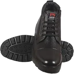 PS Shoes High Ankle Genuine Leather Police Shoes for Men, Police Shoes Formal Stylish, Extra Comfort & Durable Shoes, Lace-Up, Round Toe, PU Sole, Side Zipper, Work Boots