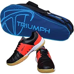 Gowin Badminton Shoe Power Black/Red Size-4 with Triumph Badminton Bag 303 Navy/Sky