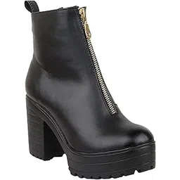Womens Solid Zipper Block Heeled Boots