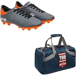 Charged Sports Bag Bouclier Stay Hungry Senior Grey with Gowin Football Shoe Ace Grey Orange Size-5