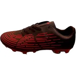 Men's Football Boots, Black and Red, Firm Ground Cleats with Striped Design