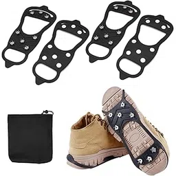 2 Pairs Ice Cleats for Shoes and Boots,Universal 8 Steel Studs Crampon Ice & Snow Grippers for Winter Hiking Climbing Ice Fishing,Anti-Slip Traction Cleats Shoe Spike for Walking or Running (Size L)