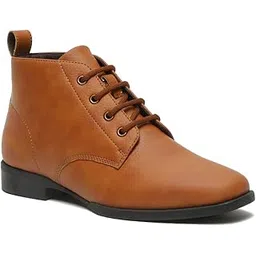 Women's Laceup With Square Toe Ankle Length Comfort Mid Top Flat Boots