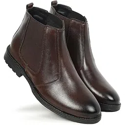 Leather Men Brown Sturdy Plain Chelsea Boot