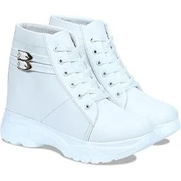 Women's Boots Solid Design Lace Up Comfortable High Heel Casual Boots Outdoor Walking for Girls (Size UK5, White)