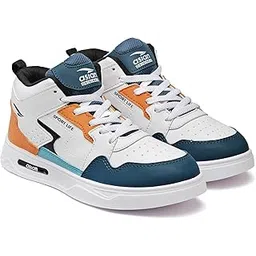 Men's White Casual Sneaker Hi-Neck Shoes with Synthetic Upper Lightweight Comfortable Mid Top Sneaker Shoes for Men's & Boy's Boston-13