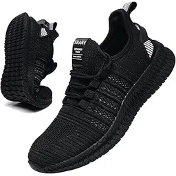 Mens Running Shoes Non Slip Rubber Outsole Walking Shoes for Men Breathable Comfortable Casual Sneakers Black Athletic Gym Tennis Shoes Mesh Work Shoe, White, 6.5