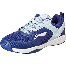 Li-Ning Ultra Speed Non-Marking Badminton Shoe|Indoor Sports|Stability Heel, Prototypical Sole, Lightweight Shoe (Navy Blue/Light Blue,UK 2)