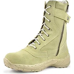 SWAT Tactical Military/Army Boots for Men with Side Zip White Leather 9" (Inches) long boots. Size available UK/India 5 to 11 Article-703Beige