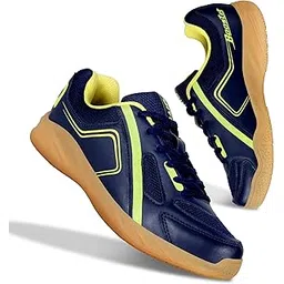 Aivin Booster Court Badminton Shoe |Non Marking Badminton Shoe | Lightweight & Durable Badminton Shoe (Navy Blue/Yellow, UK09)