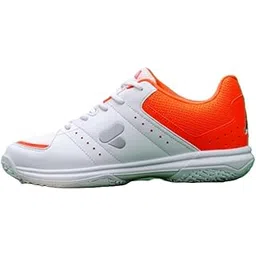 VantaCush Professional Badminton Shoes | Non-Marking Sole | Ideal for Badminton, Pickleball, Squash,Table Tennis,Volleyball | White and Orange, Comfort Cushioning | With Shoe bag | With Extra Pairs of laces