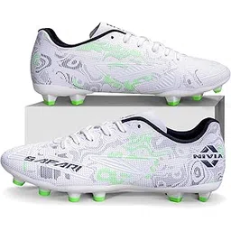 Nivia Safari Football Stud for Men, Conquer The Game with Precision and Superior Comfort, High-Performance Sports Shoes for Men, Dominate The Field and Secure Every Victory (White/Grey) Size-UK08