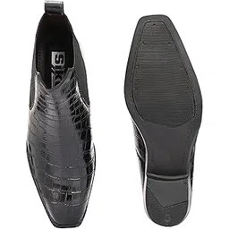 Genuine Leather Croco Print Classic Chelsea Boots for Men | High Ankle, Soft Boots, Cushioned Insole, Slip-Resistance, Arch Support & Shock Absorption