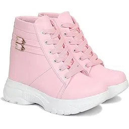 Women's Boots Solid Design Lace Up Comfortable High Heel Casual Boots Outdoor Walking for Girls (Size UK5, Pink)