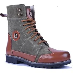 Biker Boots : 10 Inches Leather with Memory Foam Footpad & Heavy Duty Rubber Sole. Size UK/India 5 to 12. Article-702Green