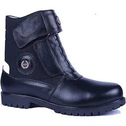 Bikers Boots with Steel Toe : High Ankle Leather Boots for Men with Memory Foam Footpad & High Performance Rubber Sole. Sizes 5 to 12 Available. Article - 702ME-ST