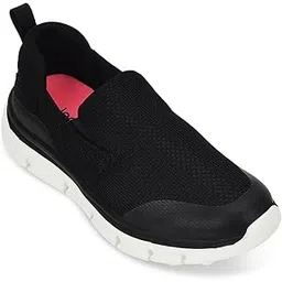 Leap7x BRISBEN10E Non-Lacing Sports Walking Shoes for Women - Black & Purple | Comfortable and Durable - Suitable for Slip-On Gym, Jogging and Outdoor Shoes for Ladies - Cushioned Footbed