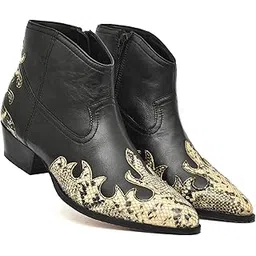 Women's Western Ankle Boots with Snake Print Design