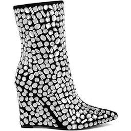 Diamante Slim Wedge Heel Boots
