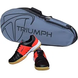 Gowin Badminton Shoe Power Black/Red Size-4 with Triumph Badminton Bag 303 Grey/Black