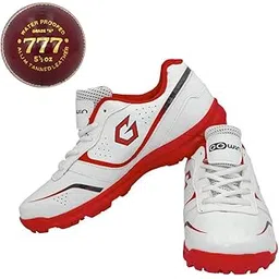 Academy White/Red Cricket Shoes Size-12 Kids with TR-777-R Cricket Leather Ball Alum Tanned Red