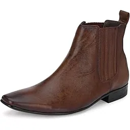 Men's Brown Leather Slip-On Ankle Boot Shoes