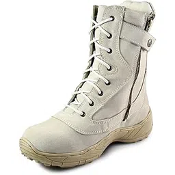 Mens SWAT Tactical Side-Zip White Leather 9" (Inches) Long Boots UK/India 5 to 11 ARTICLE-703