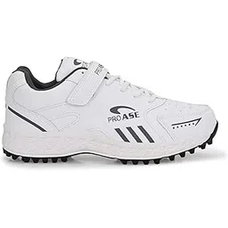 Pro ASE Lightweight Cricket Shoes - Durable & Comfortable | Ideal for Turf, Ground & Hard Surfaces | Allrounder Design with Studs, Velcro & Superior Grip | White, Blue, Grey
