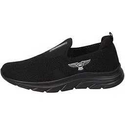 SEABA Lightweight Mesh Slip-On Walking Shoes, Black Breathable Knit Sneakers with Wing Logo