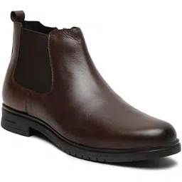 Men's Solid Leather High Ankle Boots | Mid Top Leather Chelsea Boot for Men | (Brown, 40)