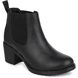 Women's Chelsea Ankle Boots | Block Heel Slip-On Booties | Stylish, Comfortable Synthetic Leather Shoes for Casual, Office, Travel & Daily Fall Winter Wear