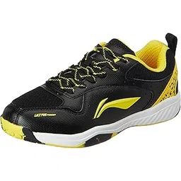 Li-Ning Ultra Power Non-Marking Badminton Shoe|Indoor Sports|Stability Heel, Prototypical Sole, Lightweight Shoe (Black/Yellow,UK 3)